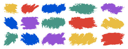 Colored bright paintbrush stroke templates Grunge text boxes and dirty banners for social media posts and storiesのイラスト素材