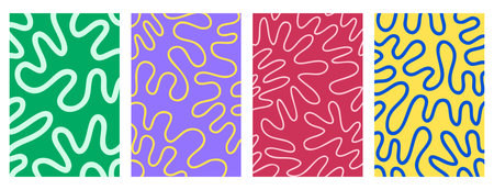 Bright wavy vertical backgrounds with neon playful colorways. Hand drawn.のイラスト素材