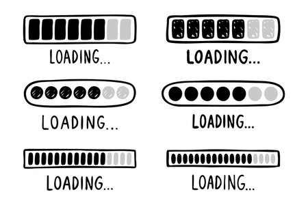 Loading bar doodle set progress indicator hand drawn icon