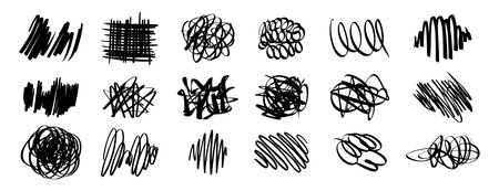 black pen Hand drawn Doodle scrawl. Simple grunge freehand shape. Ink pen scrawl collection -...