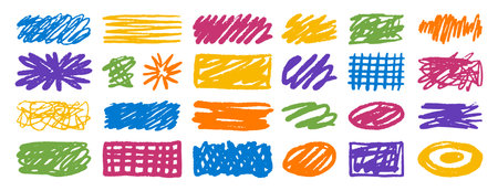 Hand drawn colored doodle shapes set sketch art elements