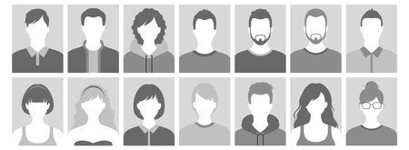 Grid diverse avatar portraits highlighting online creators and influencers, casual silhouettes,...