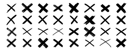 Hand drawn cross doodle set. X mark collection. Abstract checkmark symbols for UI and design...