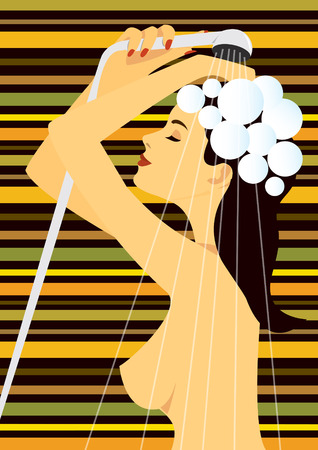 Girl takes a showerのイラスト素材