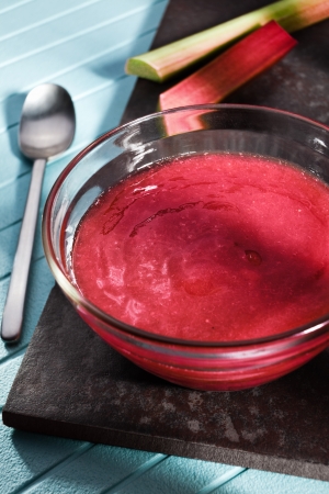 Homemade strawberry jam with rhubarbの写真素材
