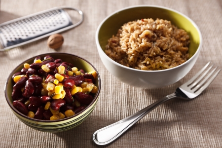 Brown rice with bean and cornの写真素材