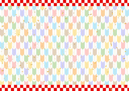 Red and white city pine frame gold confetti Yahagi pastel color backgroundのイラスト素材