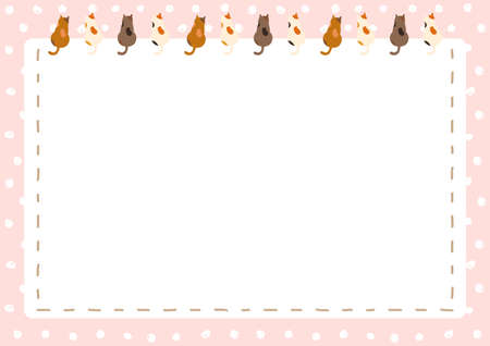 Cat and stitch frame hand-painted dot backgroundのイラスト素材
