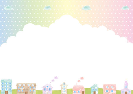 Watercolor Townscape Pastel Color Dot Backgroundのイラスト素材