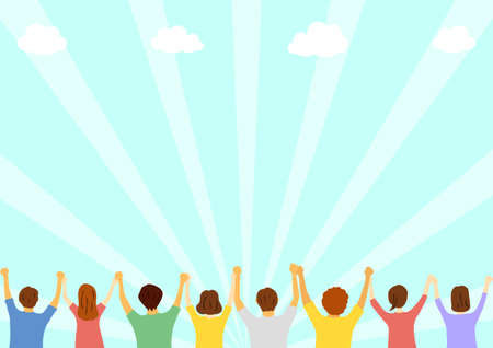 People who hold hands Many years old blue sky backgroundのイラスト素材