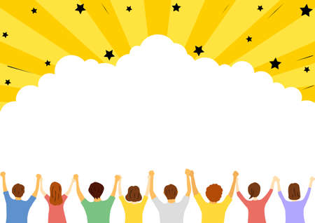 People who hold hands, many years old, balloons.のイラスト素材