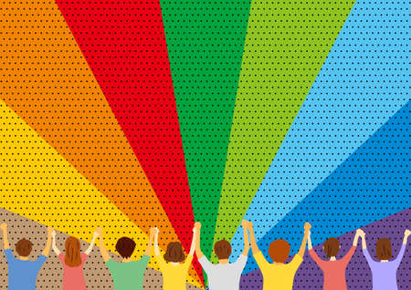 People who hold hands, many years old, colorful backgroundのイラスト素材