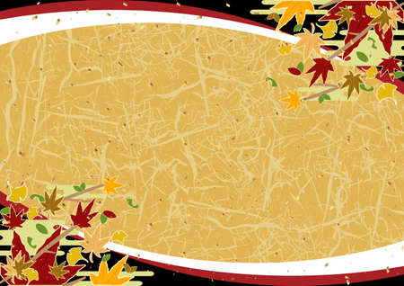 Autumn leaves frame Gold and paper blizzard with Japanese paper backgroundのイラスト素材
