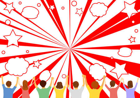 People who hold hands, many years old, concentration line.のイラスト素材