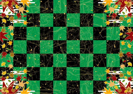 Autumn leaves frame Gold confetti, pine background, green cityのイラスト素材
