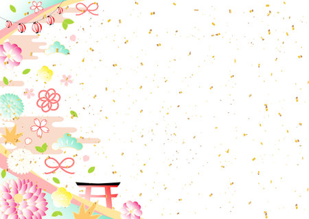 Gorgeous Japanese pattern gold confetti pastel colorのイラスト素材