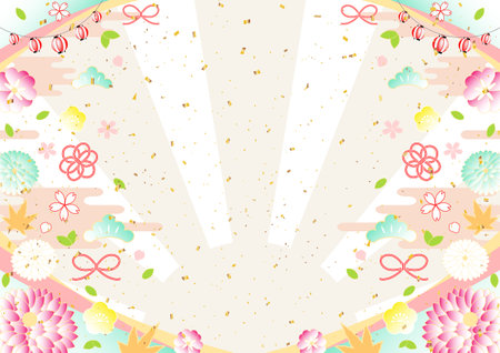 Gorgeous Japanese pattern gold confetti with sun backgroundのイラスト素材