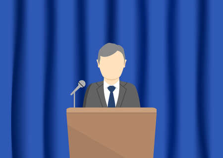 a man deach other in front of a blue curtainのイラスト素材