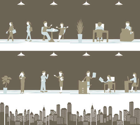 Hand drawn person urban office landscape business district setのイラスト素材