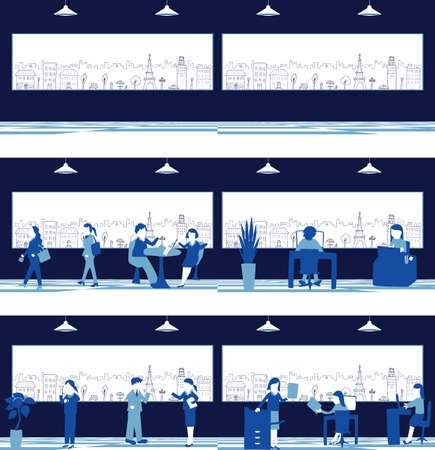 Hand-painted office sceneryのイラスト素材