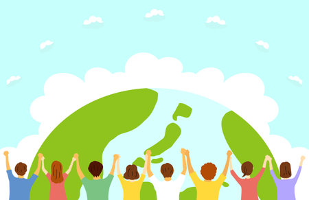 People who hold hands Earth backgroundのイラスト素材
