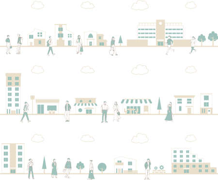 Seamless city landscapes and figuresのイラスト素材