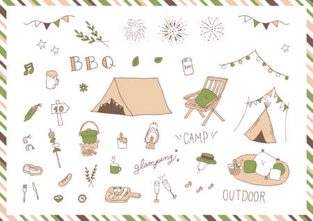 Camping BBQ Hand-drawn Materialsのイラスト素材