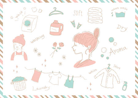 Women Laundry-related Materialsのイラスト素材
