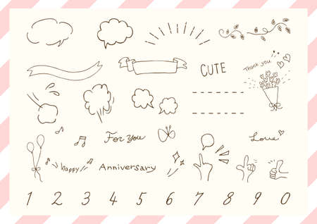 A collection of cute hand-drawn materials for women's tasteのイラスト素材