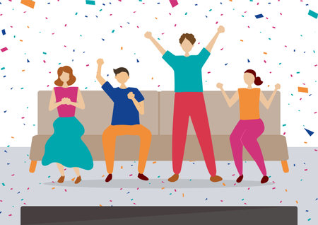 People watching sports in their rooms Confettiのイラスト素材