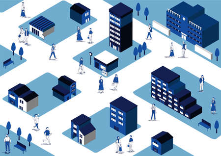 Isometric City Landscapes and Peopleのイラスト素材