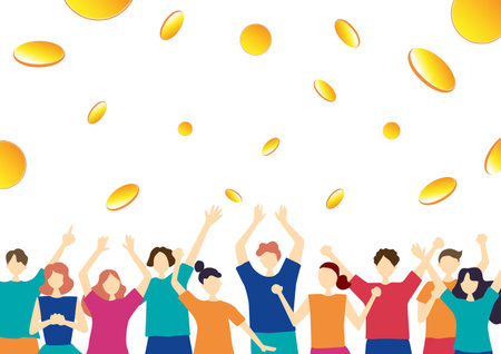 People who are pleased Coin backgroundのイラスト素材