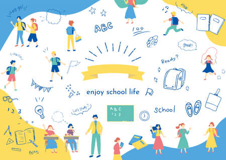 Children's set with school life iconsのイラスト素材