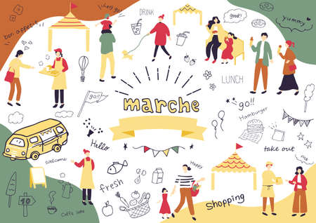 People enjoying themselves at the Marche holiday marketのイラスト素材