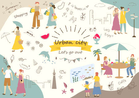 People enjoying themselves in the city centerのイラスト素材