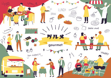 People who enjoy eatingのイラスト素材