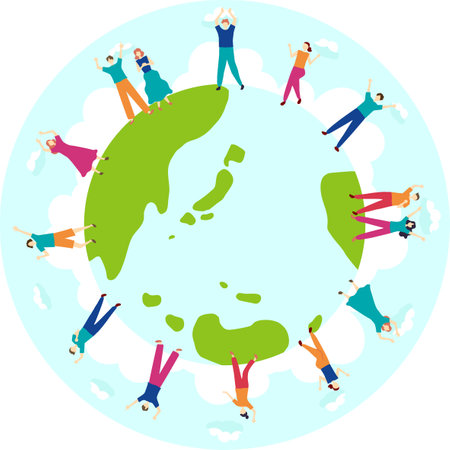 Hand-drawn Earth and Figuresのイラスト素材