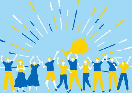 People hoisting trophiesのイラスト素材