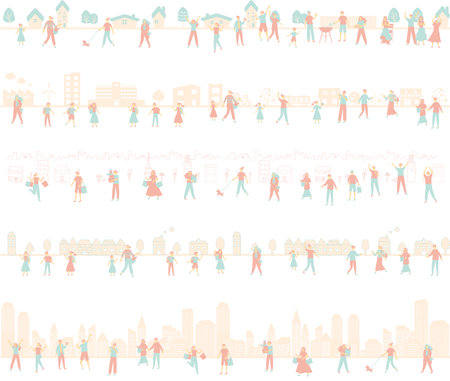 Various cityscapes and people setのイラスト素材