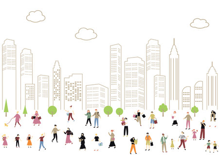 People's daily lives and urban neighborhoodsのイラスト素材