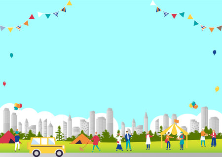 People enjoying themselves at the Marche holiday marketのイラスト素材