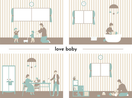 Family Parenting Setのイラスト素材