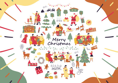 People enjoying Christmasのイラスト素材
