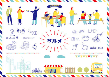 People who enjoy eatingのイラスト素材