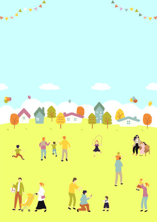 Family Rearing Townscapeのイラスト素材