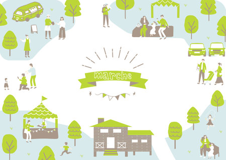 People enjoying themselves at the Marche holiday marketのイラスト素材