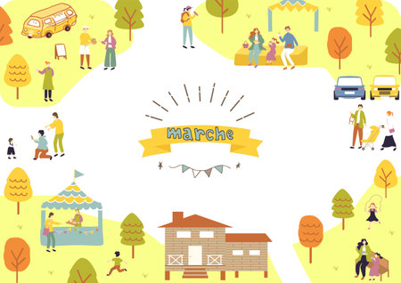 People enjoying themselves at the Marche holiday marketのイラスト素材