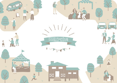 People enjoying themselves at the Marche holiday marketのイラスト素材