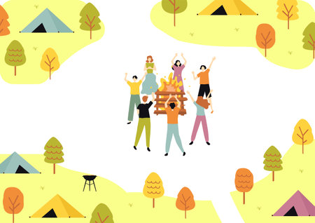 <p>People enjoying the campfire</p>のイラスト素材