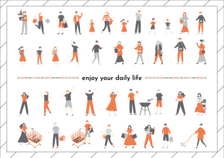 People's Daily Life Lifestyle Setのイラスト素材